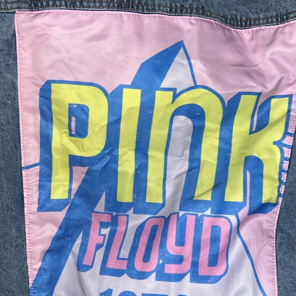 70s Upcycled Pink Floyd Lightwash Denim Jean Oversized Jacket Mens Womans Unisex - Picture 11 of 13
